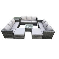 GARTENTISCHGRUPPE Polyrattan Dunkelgrau 11-Sitzer - Dunkelgrau, Metall - Fimous
