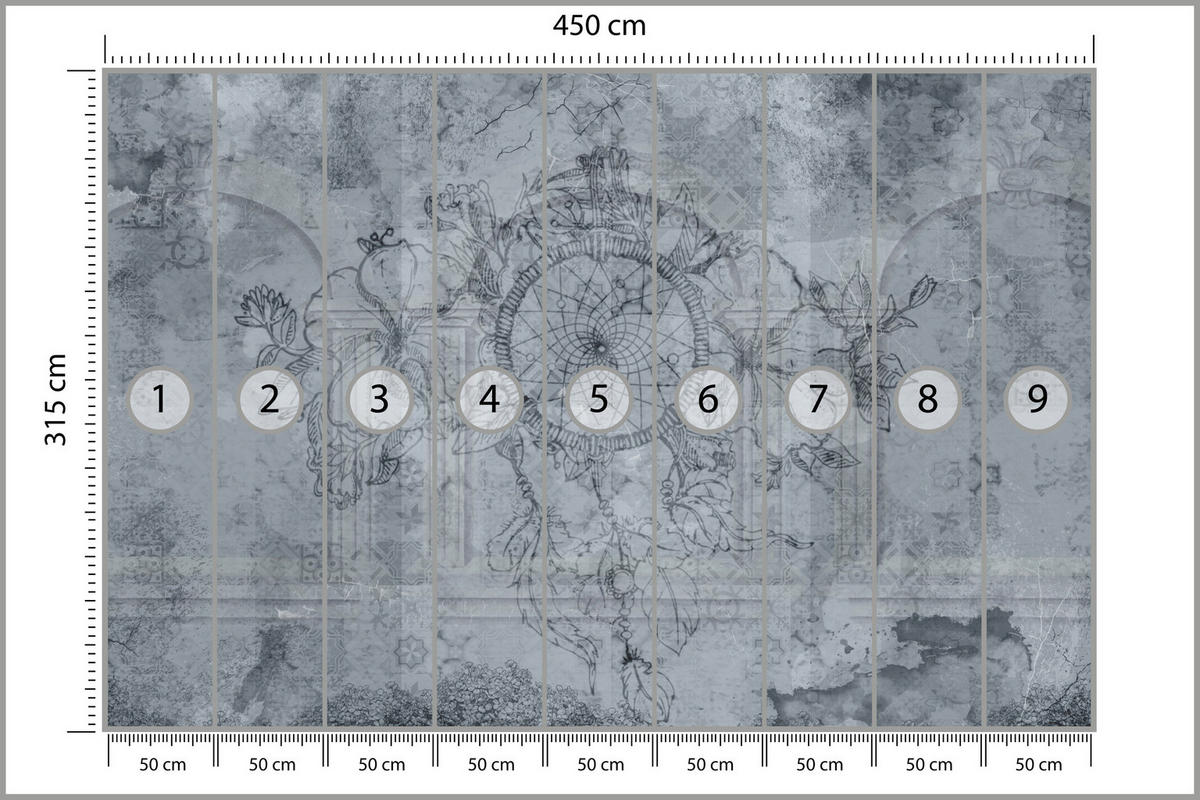 FOTOTAPETE für Schlafzimmer Traumfänger Vintage Säulen 450x315 - Grau, Papier (450/315cm) - Muralo