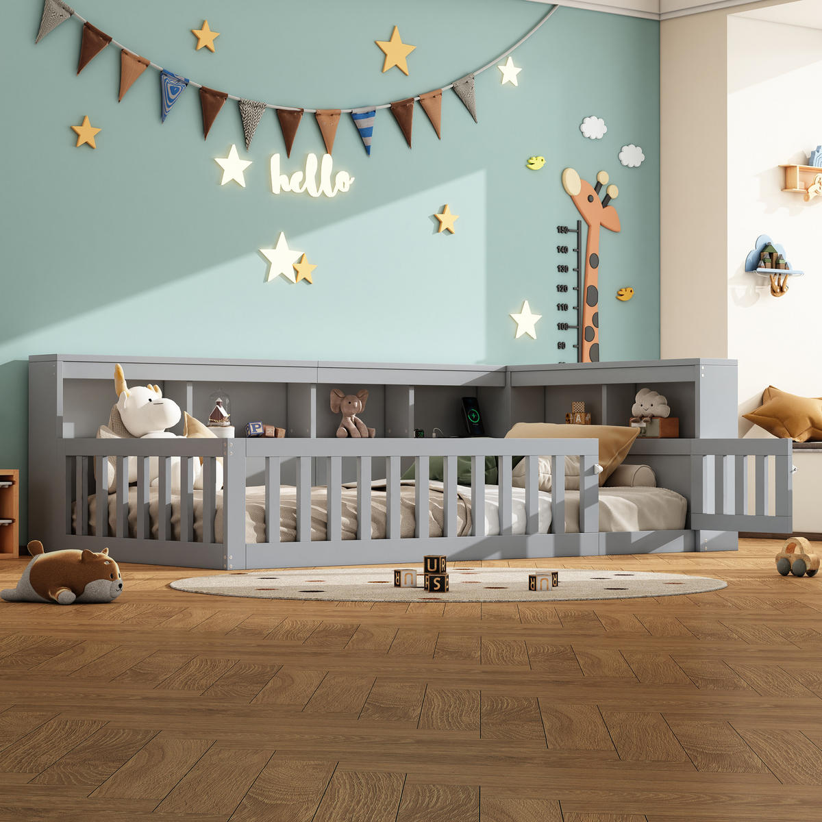 DAYBETT 90/200 cm Grau mit Staufach und USB-Anschlüssen aus Spanplatte - Grau, Holzwerkstoff (90/200cm) - OKWISH