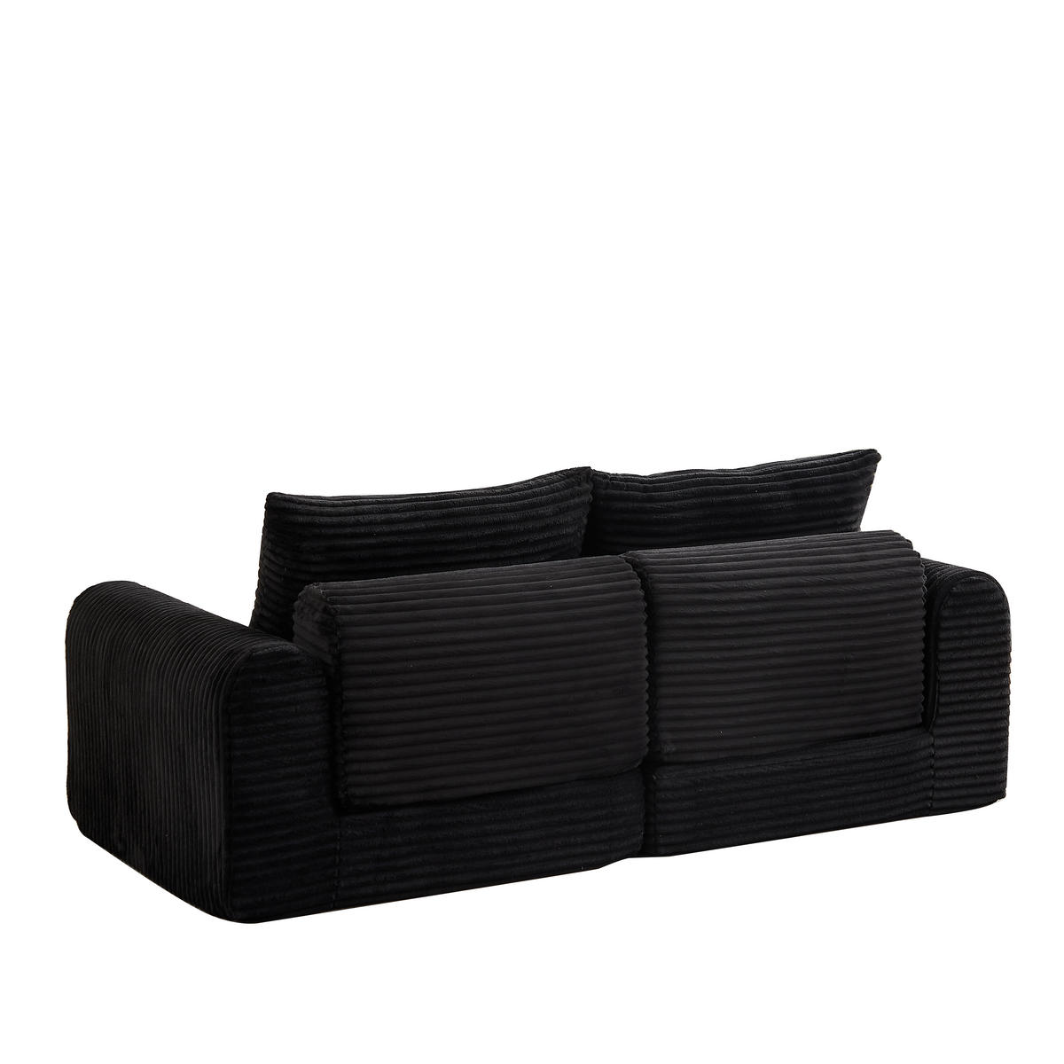SCHLAFSOFA 2-in-1 aus Cord mit 2 Kissen und Hocker - Schwarz, Textil (243/53/194cm)