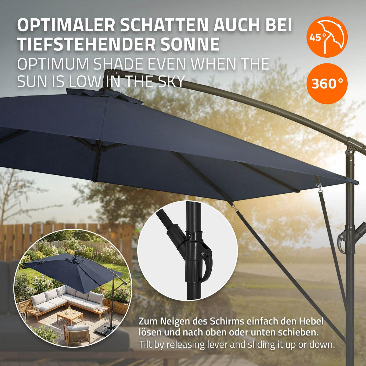 AMPELSCHIRM Ø 330 cm in Navy Blau aus Aluminium - Blau, Metall (330/330cm) - ML-DESIGN