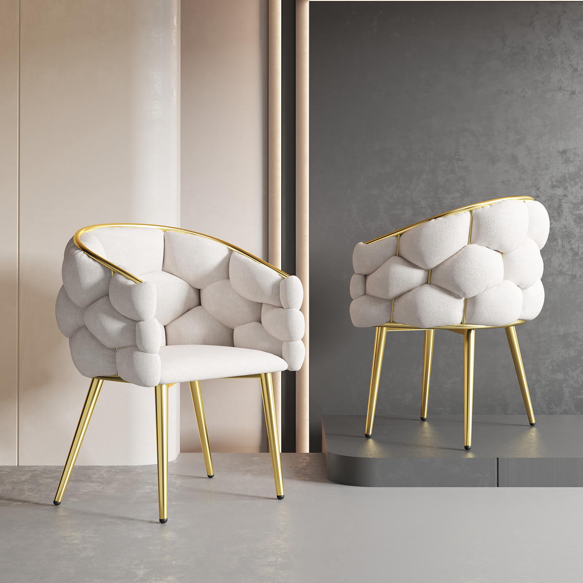 ESSZIMMERSTUHL 1-Tlg Samt Beige, Gold Beine, Modern - Beige, Textil (50/80/47cm) - FLIEKS