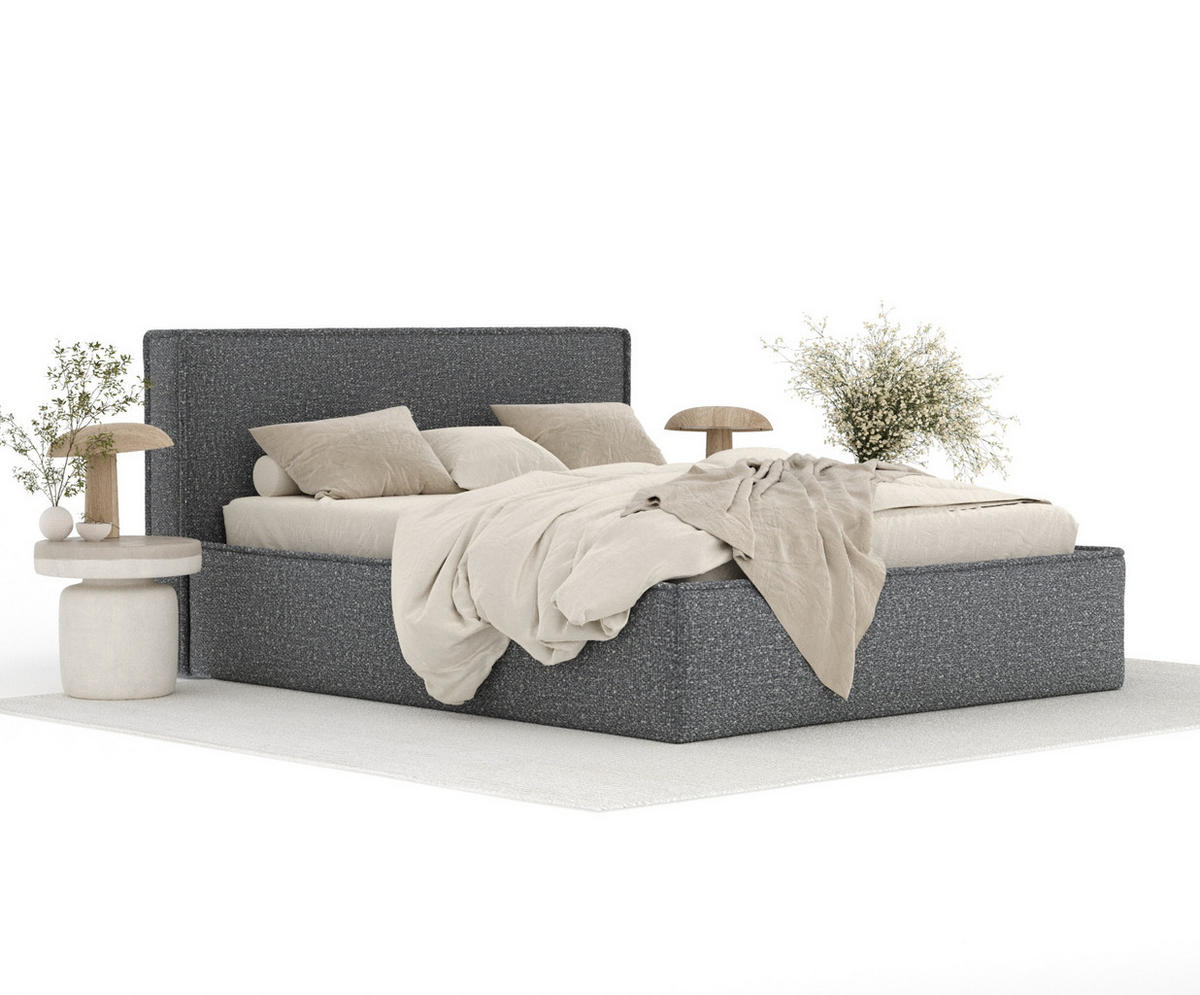 POLSTERBETT Lounge Dunkelgrau 160/200 cm im Plüschstoff - Dunkelgrau/Naturfarben, Holz/Holzwerkstoff (160/200cm) - Maison de Reve