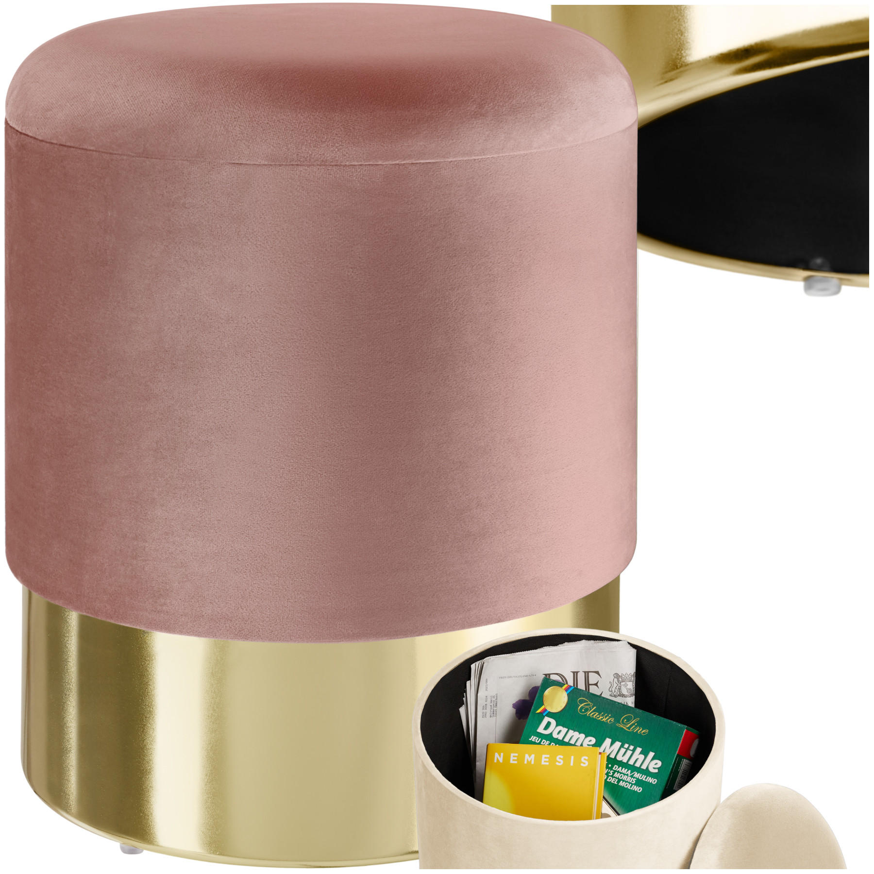 SITZHOCKER mit Stauraum Sarina,36 x 44,5 cm,rosa - Rosa, Holz (36/44.5/36cm) - tectake