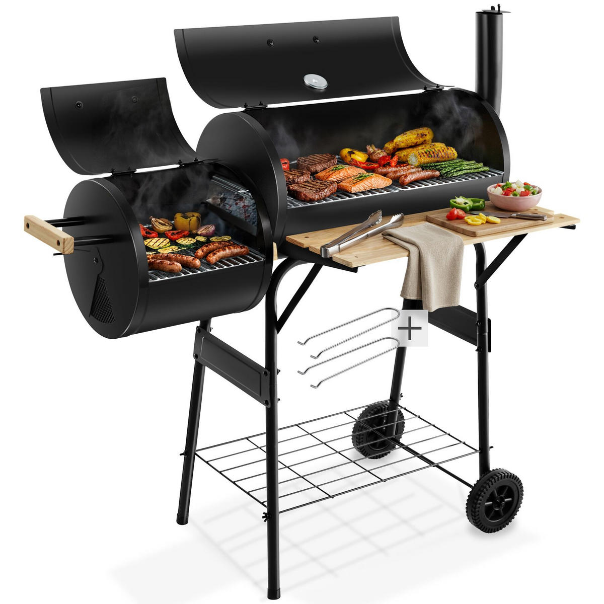 HOLZKOHLEGRILL , 110 x 60 x 116 cm, schwarz - Schwarz, Textil (60/116/110cm) - tectake