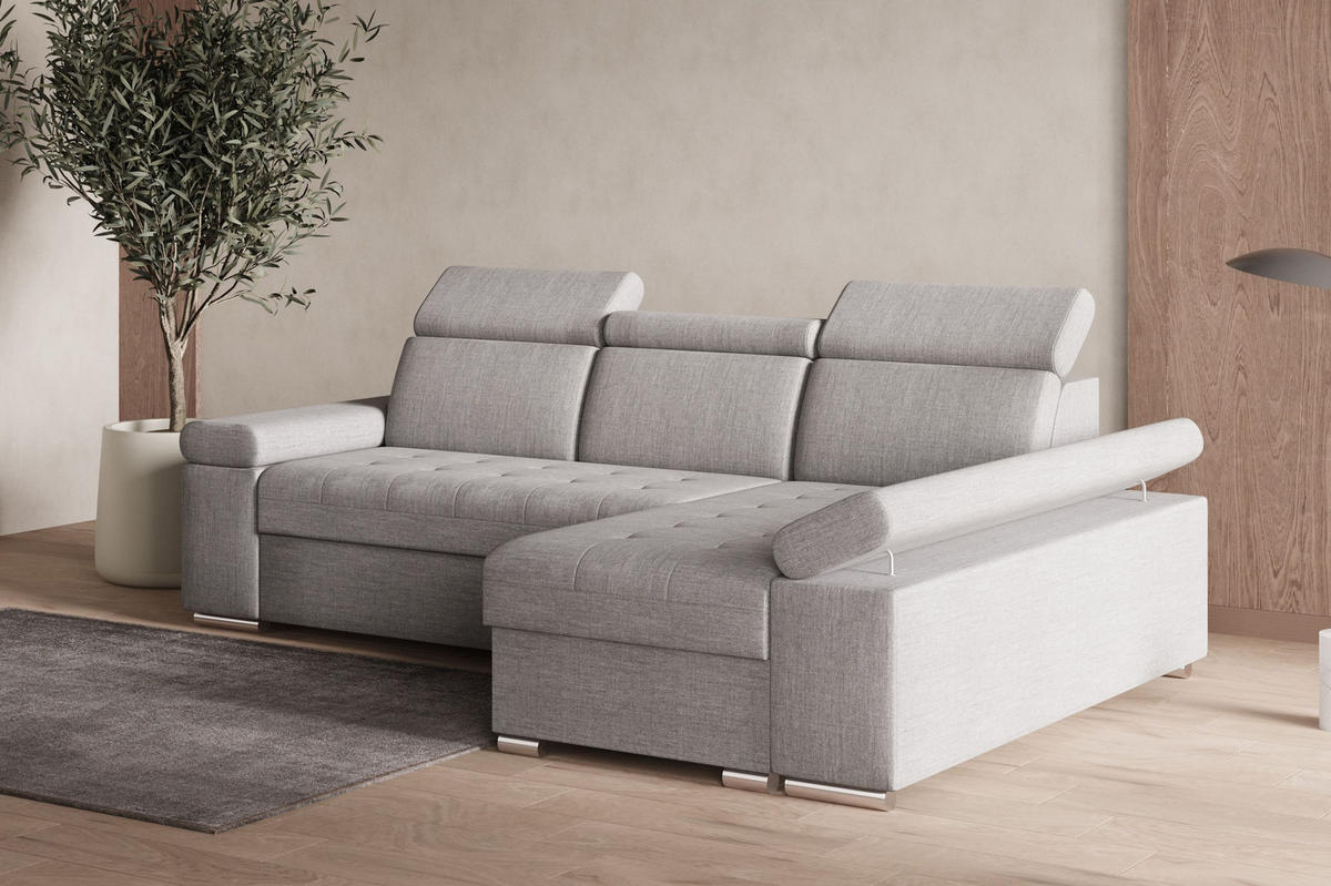 ECKSOFA mit Schlaffunktion Luka L Twist 19 - Hellgrau - Rechts - Silberfarben/Hellgrau, Holzwerkstoff (260/168cm) - Möblo