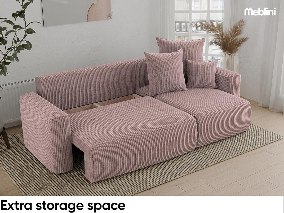 ECKSOFA DAVE L - Pink/Schwarz, Holzwerkstoff (238/87cm) - Meblini