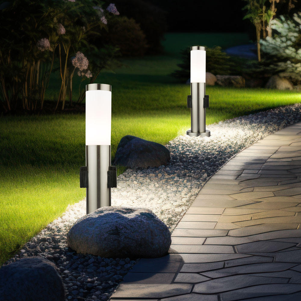 LED STEHLEUCHTE Silber Moderne Außenleuchte 2er Set - Silberfarben, Metall (8/8/45cm) - Globo Lighting
