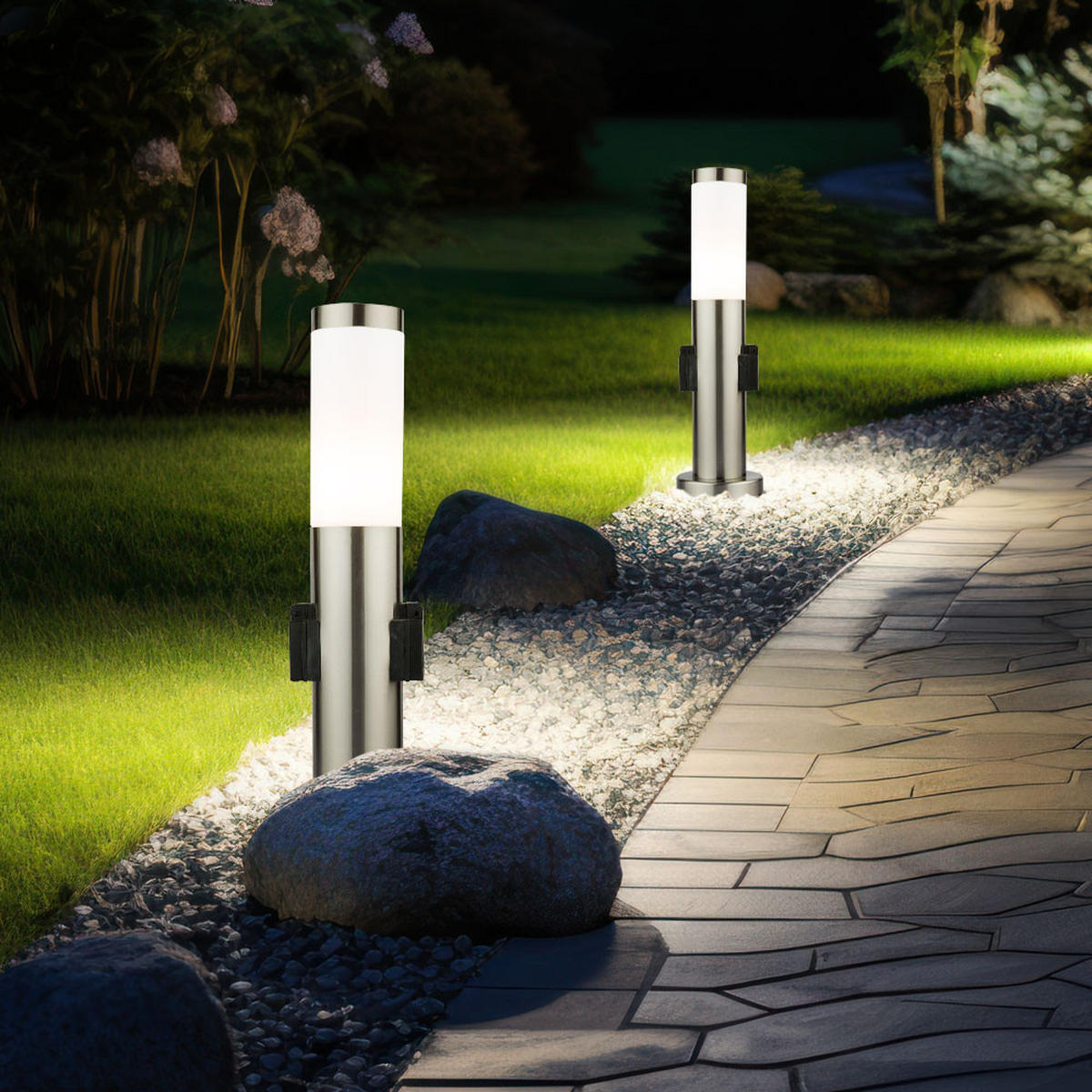LED STEHLAMPE Edelstahl Silber - Silberfarben, Kunststoff/Metall (7.6/7.6/45cm) - Globo Lighting