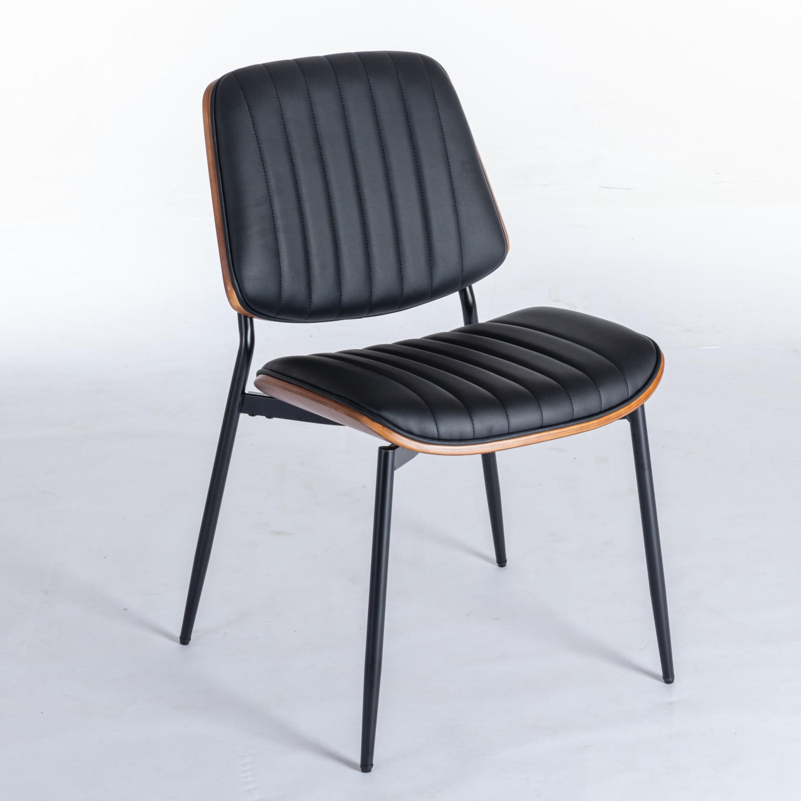 STUHL-SET DE-36303 2 Stück mit Walnuss-Bugholz-Rückenlehne Schwarz - Schwarz, Metall (48.3/83.3/57.4cm) - ComfortXL