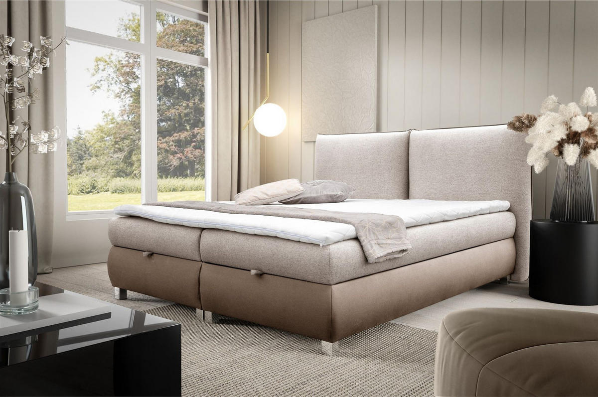 BOXBETT Valentin In Neve - Beige, Holzwerkstoff/Textil (120/200cm) - Fun Möbel