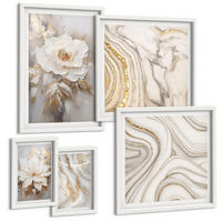 BILDER SET 5er Set - 50x50 cm & 20x30 cm & 40x60 cm Weißer Rahmen - Subtile abstrakte Muster - Weiß, Kunststoff (40/60cm) - TULUP