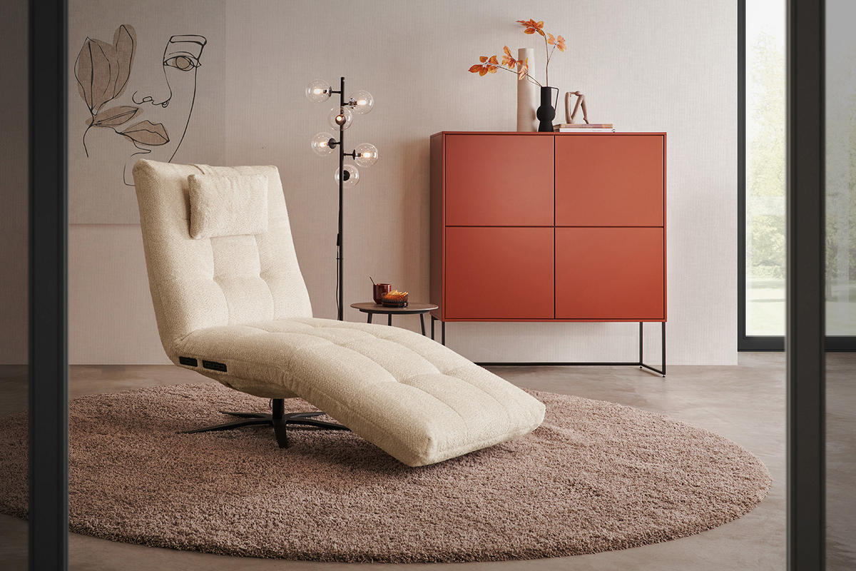 RELAXLIEGE LETICIA Beige Flachgewebe - Beige/Schwarz, Textil/Metall (82/115/156cm) - KAWOLA