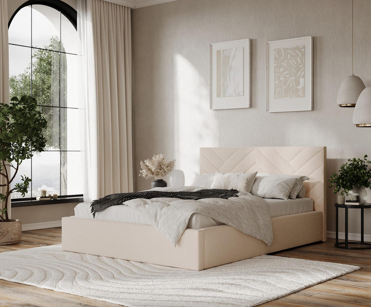 POLSTERBETT Arco 160/200 cm Creme im Asti Stoff - Creme/Schwarz, Holz/Holzwerkstoff (160/200cm) - AltaBeds