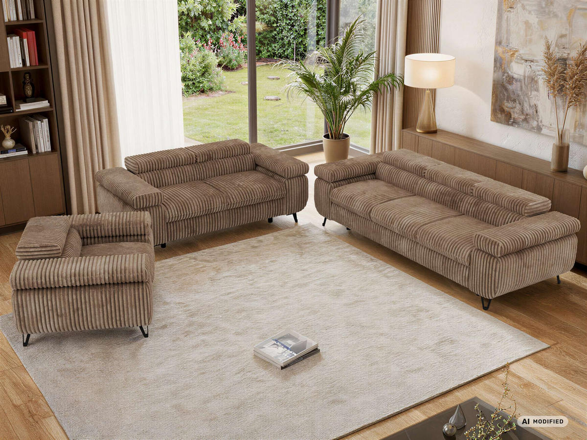 SEDACÍ SOUPRAVA PETER 1+2+3 - Hnědá Manšestr - černá/hnědá, kov/textil (262/76/99cm) - MKS