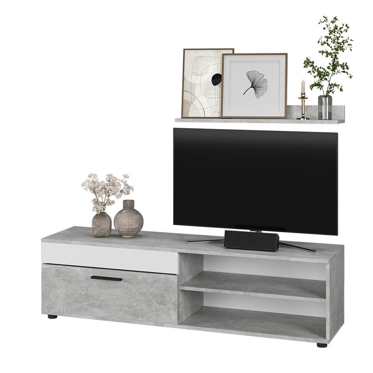 NÁSTĚNNÁ SKŘÍŇKA Berno Beton/bílá - šedá/bílá, kompozitní dřevo (139.8/38.9/35.3cm) - Vicco