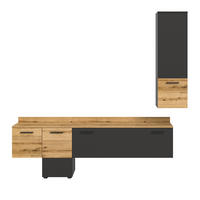 WOHNWAND grau, Evoke Eiche 195 cm, Schrankwand mit Soft-Close - Eichefarben/Schwarz, Holzwerkstoff/Kunststoff (195/196/37cm) - Inn.Furn