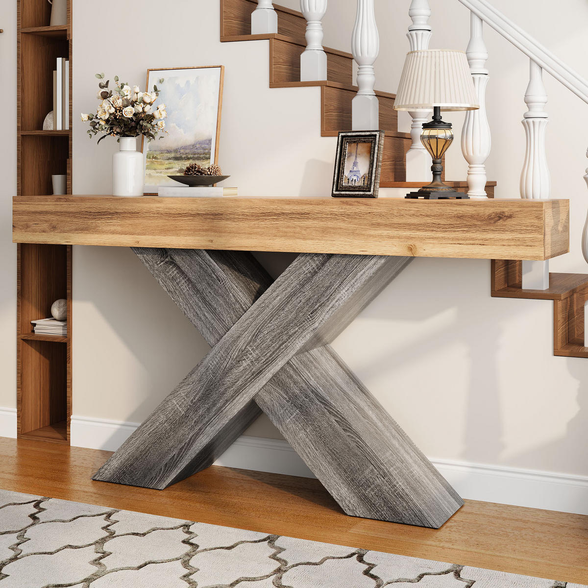KONSOLENTISCH X Beine Holzoptik schmal - Naturfarben, Holzwerkstoff (30/140/80cm) - Fortuna Lai