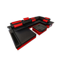SOFA Mezzo U Schwarz Rot Echtleder - Schwarz, Leder (372/78/214cm)