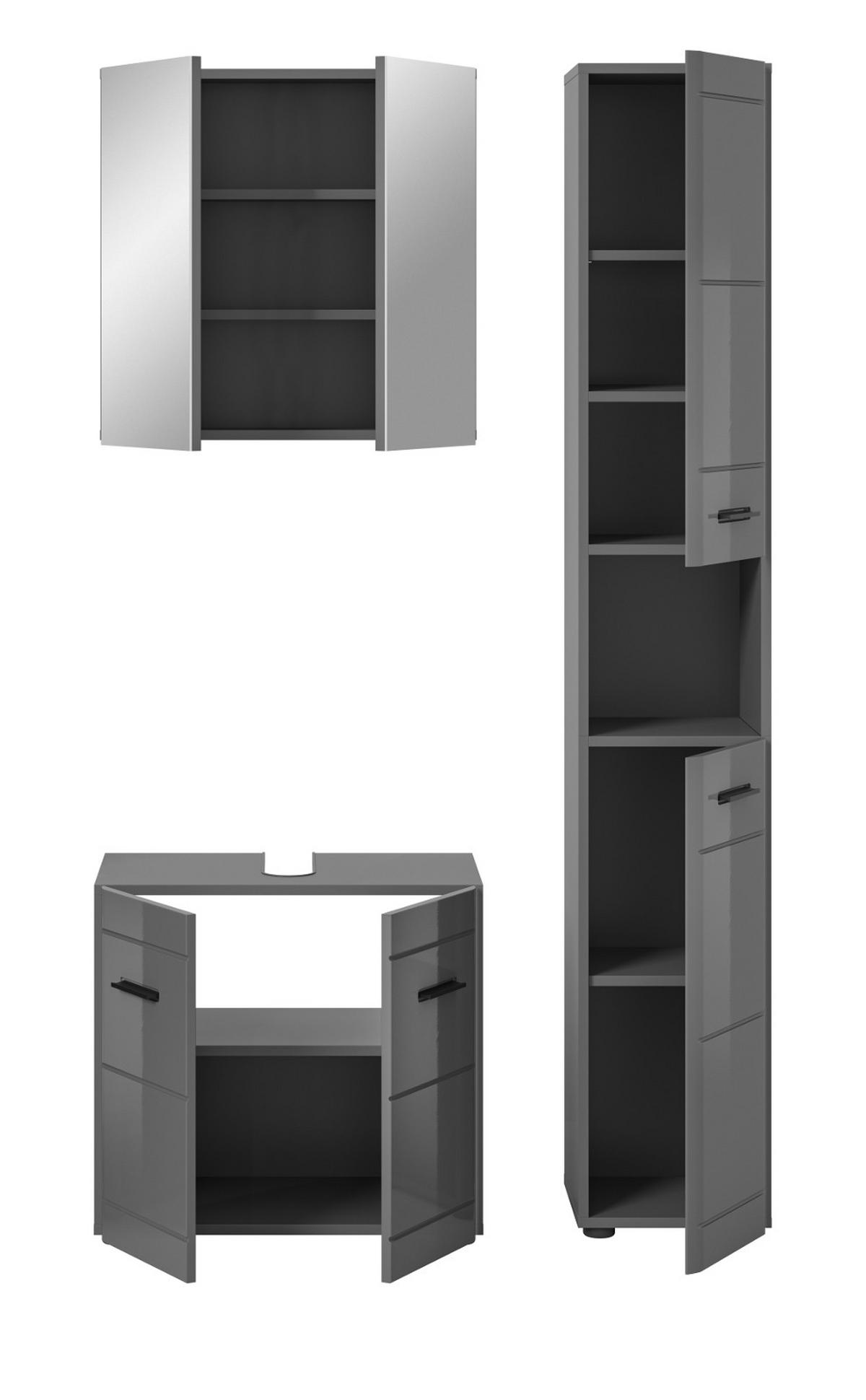 BADMÖBEL-SET grau Hochglanz 3-teilig, Komplettset mit Soft-Close - Grau, Glas/Holzwerkstoff (105/190/34cm) - Inn.Furn