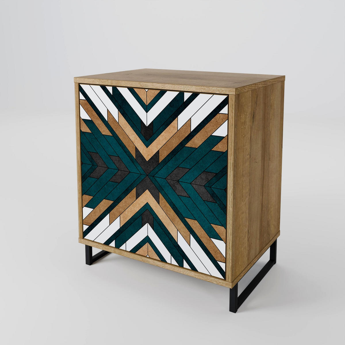 SIDEBOARD ARTISTIC GEOMETRY, Eichefarben, 57,5x42x57,5 cm, Ohne Füße - Eichefarben/Multicolor, Holzwerkstoff (57.5/57.5/42cm) - SpaceRebels