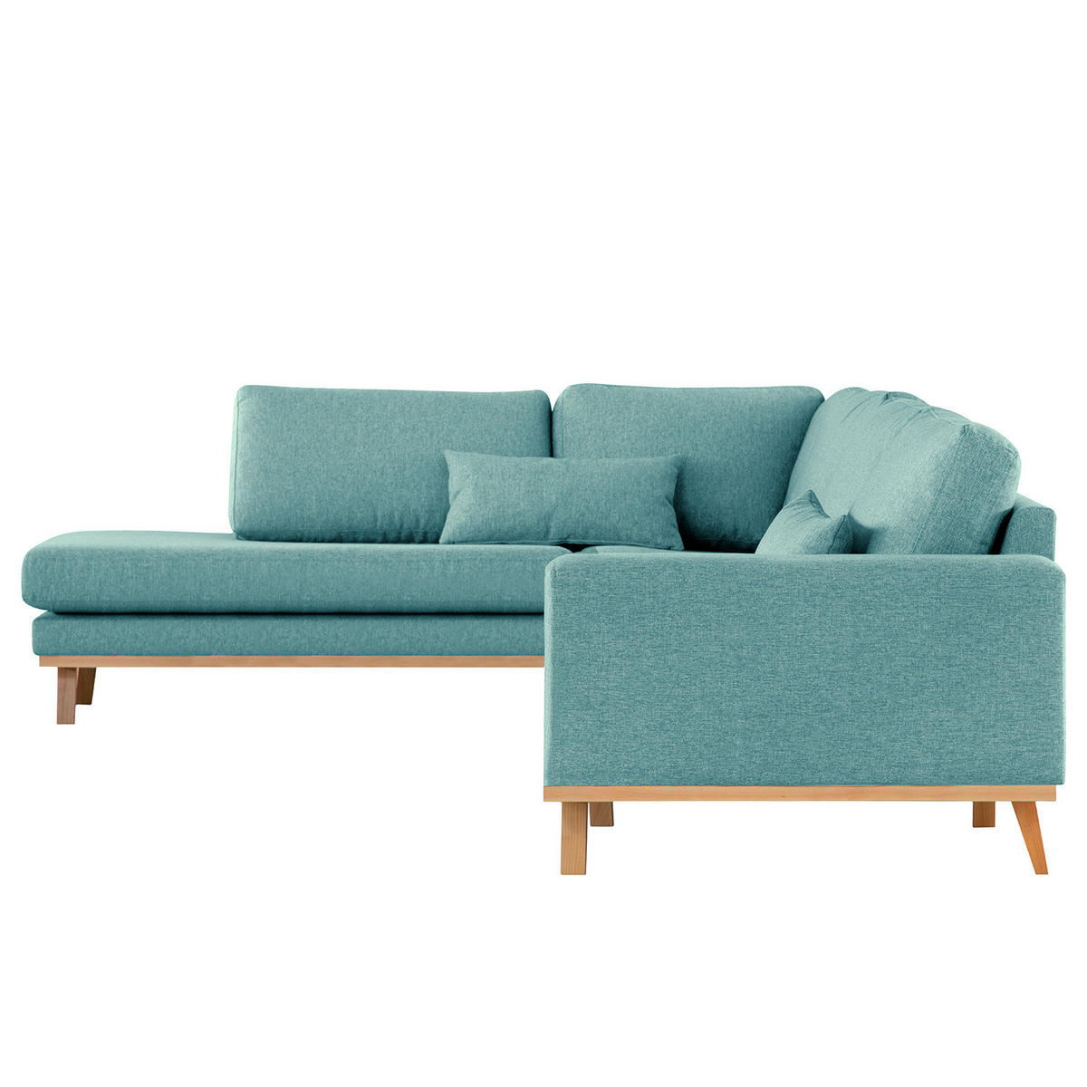 ECKSOFA mit Ottomane - Buchefarben/Petrol, Buchenholz/Textil (287/219cm) - home24