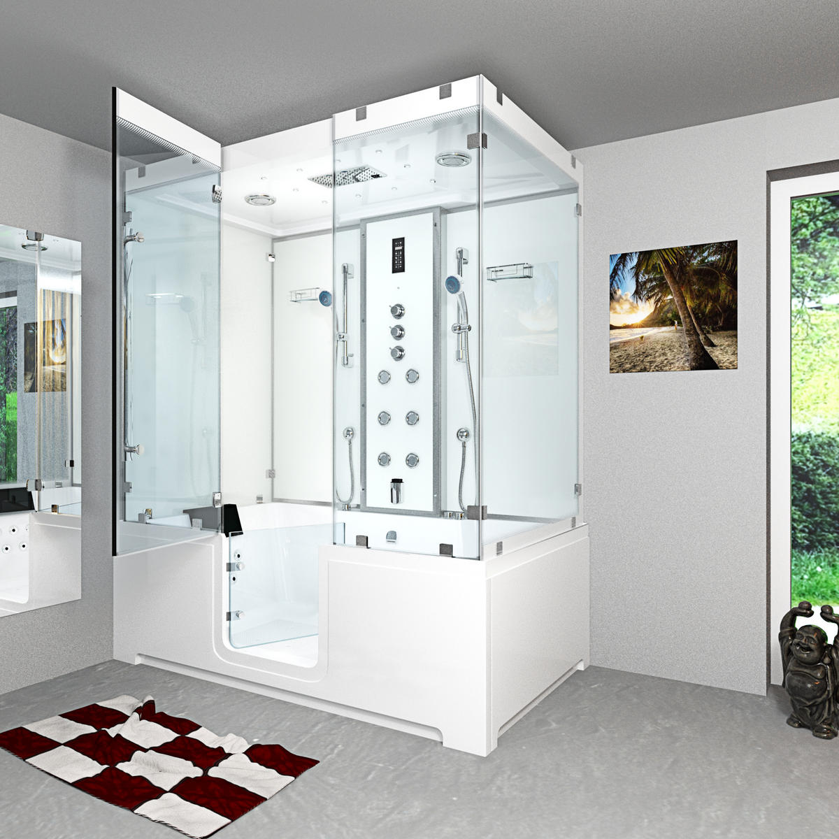 BADEWANNE Dusche K88-WS-TH-A-EC-EA Duschtempel - Weiß, Glas/Kunststoff (180/228/100cm) - AcquaVapore by Sandra Jentho