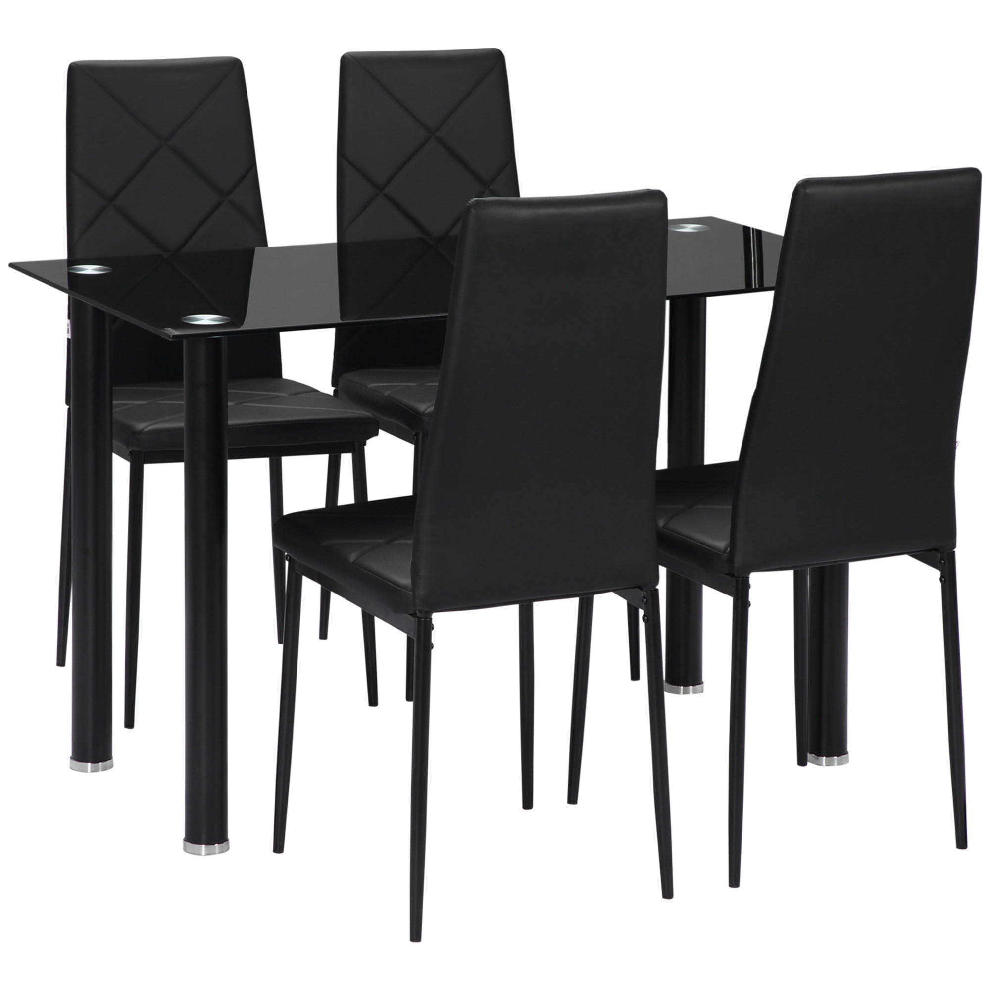 ESSGRUPPE mit 4 Stühlen, Tischplatte aus gehärtetem Glas, Stahlbeine, für Küche oder Wohnzimmer, schwarz - Brombeere, Metall (120/75/60cm)