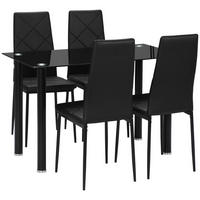 ESSGRUPPE mit 4 Stühlen, Tischplatte aus gehärtetem Glas, Stahlbeine, für Küche oder Wohnzimmer, schwarz - Brombeere, Metall (120/75/60cm)