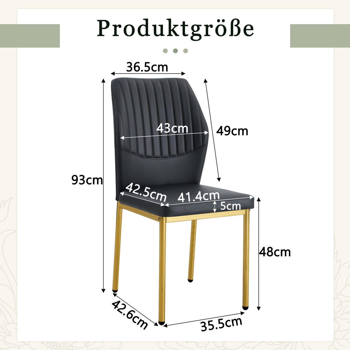 STUHL-SET DE-36576 4 Stück mit PU-Bezug und Metallbeinen Schwarz - Schwarz, Metall (42.6/93/43cm) - ComfortXL