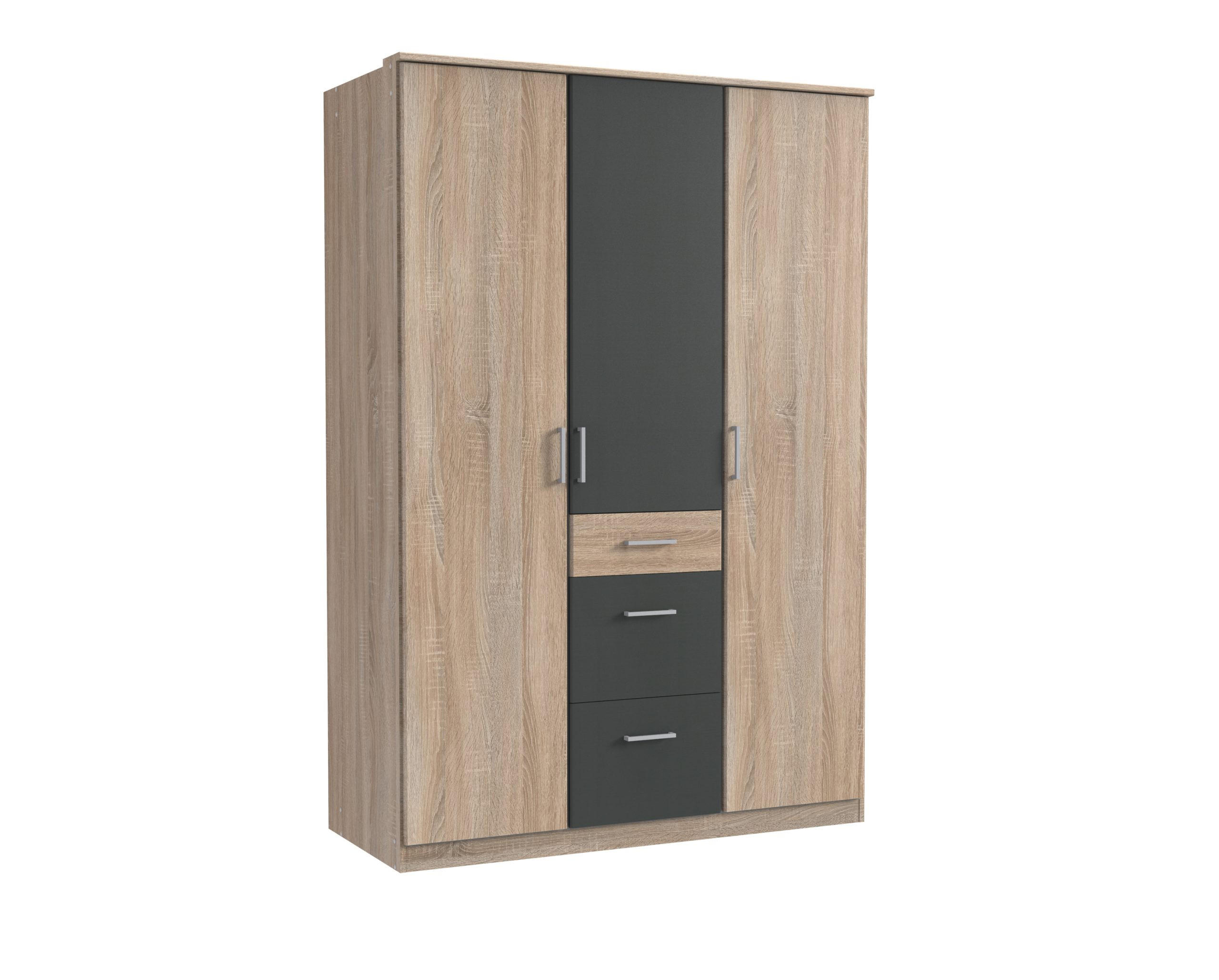 KLEIDERSCHRANK Click in Eiche Sägerau mit Grafit - Drehtürenschrank 135 cm Breite ohne Spiegel - Braun, Holzwerkstoff (135/199/58cm)