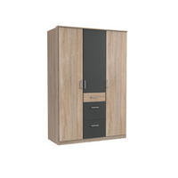 KLEIDERSCHRANK Click in Eiche Sägerau mit Grafit - Drehtürenschrank 135 cm Breite ohne Spiegel - Braun, Holzwerkstoff (135/199/58cm)