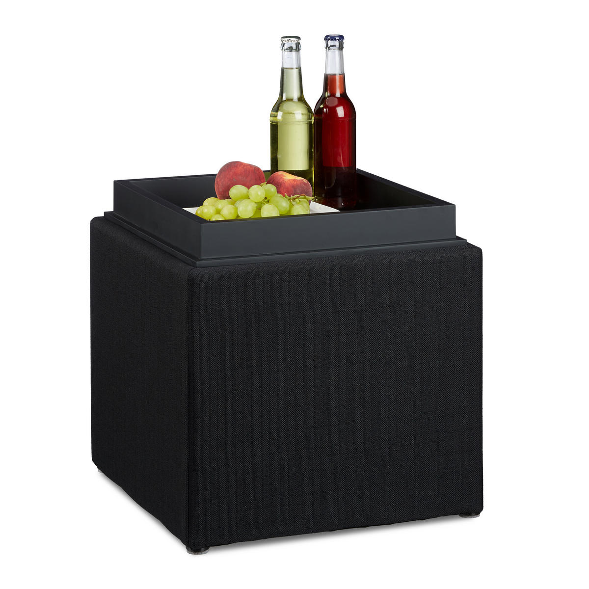 SITZHOCKER Schwarz mit Stauraum 42x40,5 cm - Schwarz, Holzwerkstoff/Textil (40.5/42/40.5cm) - Relaxdays