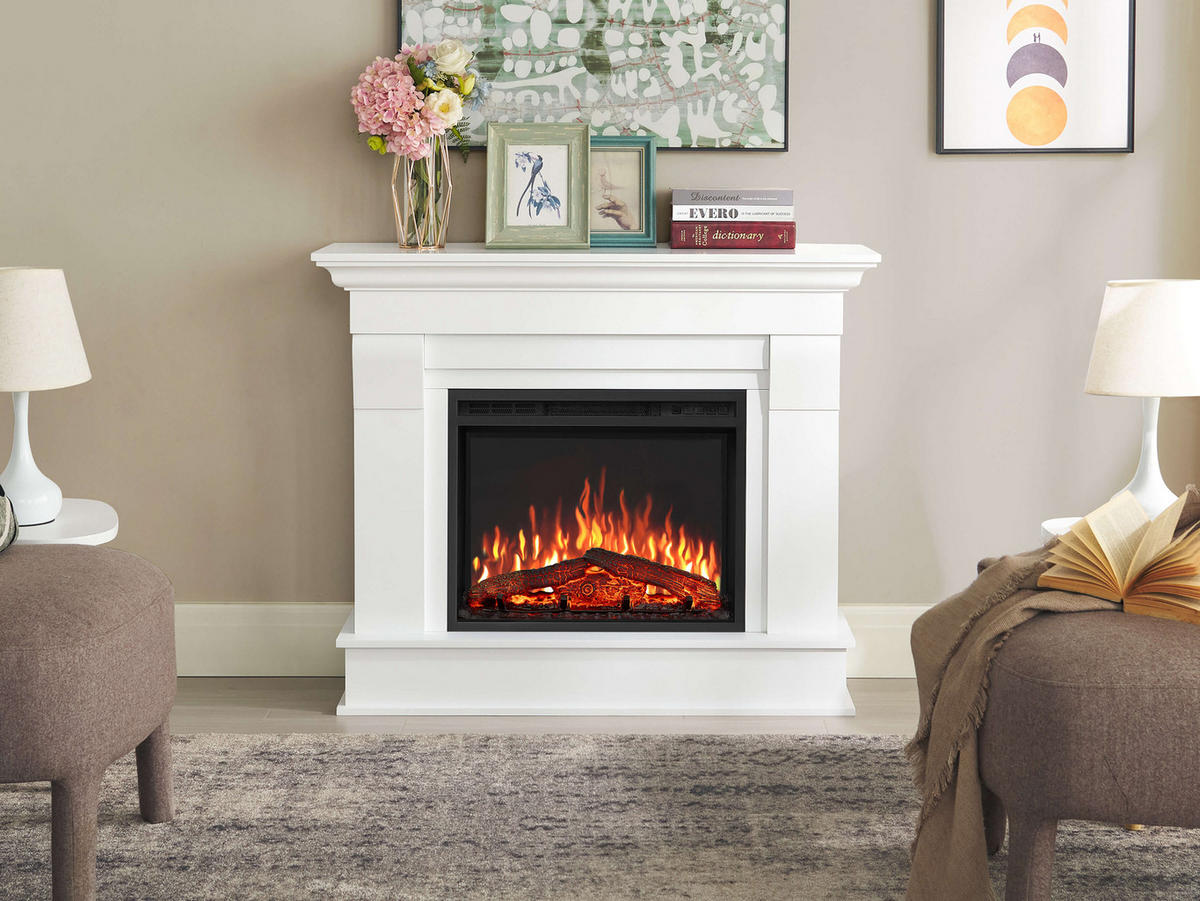ELEKTROKAMIN Albion AF24 Weiß – Breite 90 cm, 3D-Flammeneffekt, LED-Beleuchtung, Heizfunktion - Weiß, Glas/Holzwerkstoff (110/91/34cm) - ArtiFlame