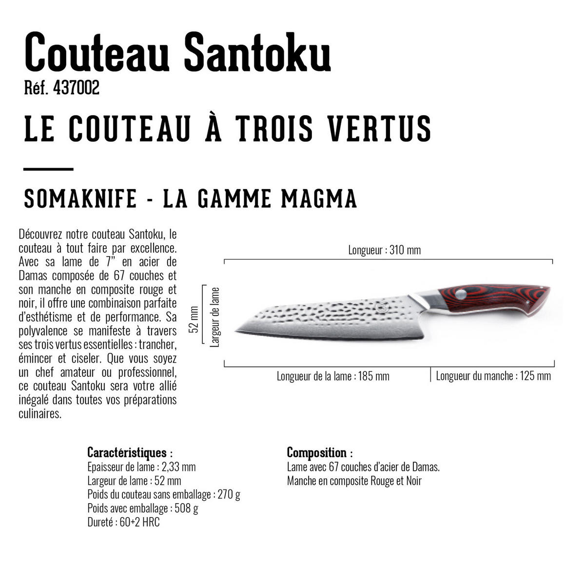 MESSER SANTOKU 7 Zoll - Rot, Metall (31cm) - Somagic