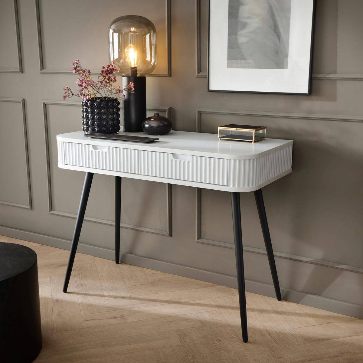 KONSOLENTISCH MORDEN TOA1 Abgerundeter Korpus Weiß Weiß - Weiß, Holzwerkstoff/Kunststoff (49/103/80cm) - Komodee