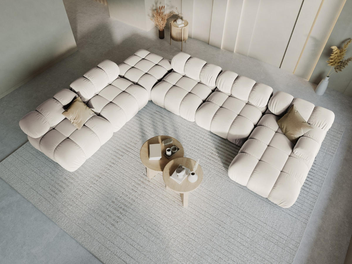 MODULARES-PANORAMASOFA links Bellis aus Samt leichtes beige 7 Sitzplätze - Creme, Textil (282/63/379cm) - Micadoni