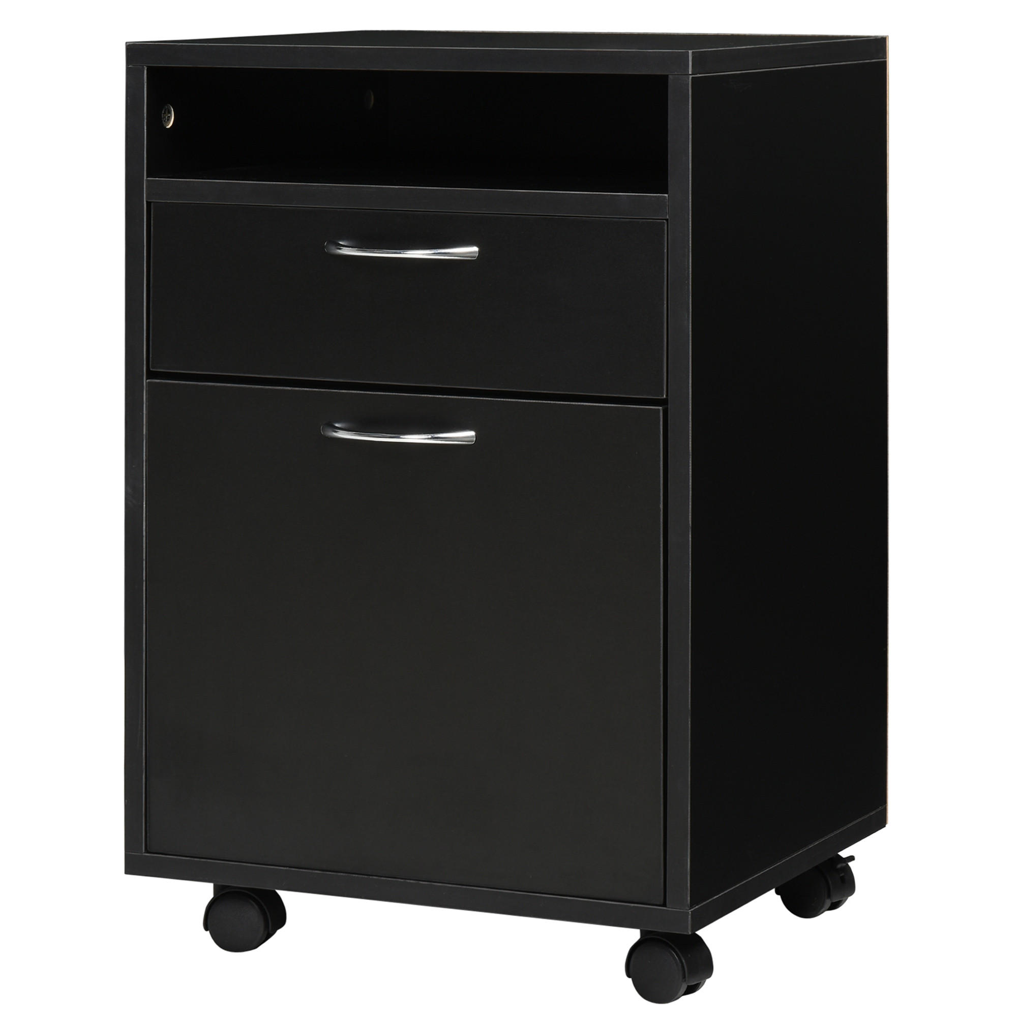 ROLLCONTAINER DE-14393 mit Schublade, Schrank und Nische Schwarz - Schwarz, Holzwerkstoff (35/60/40cm) - ComfortXL