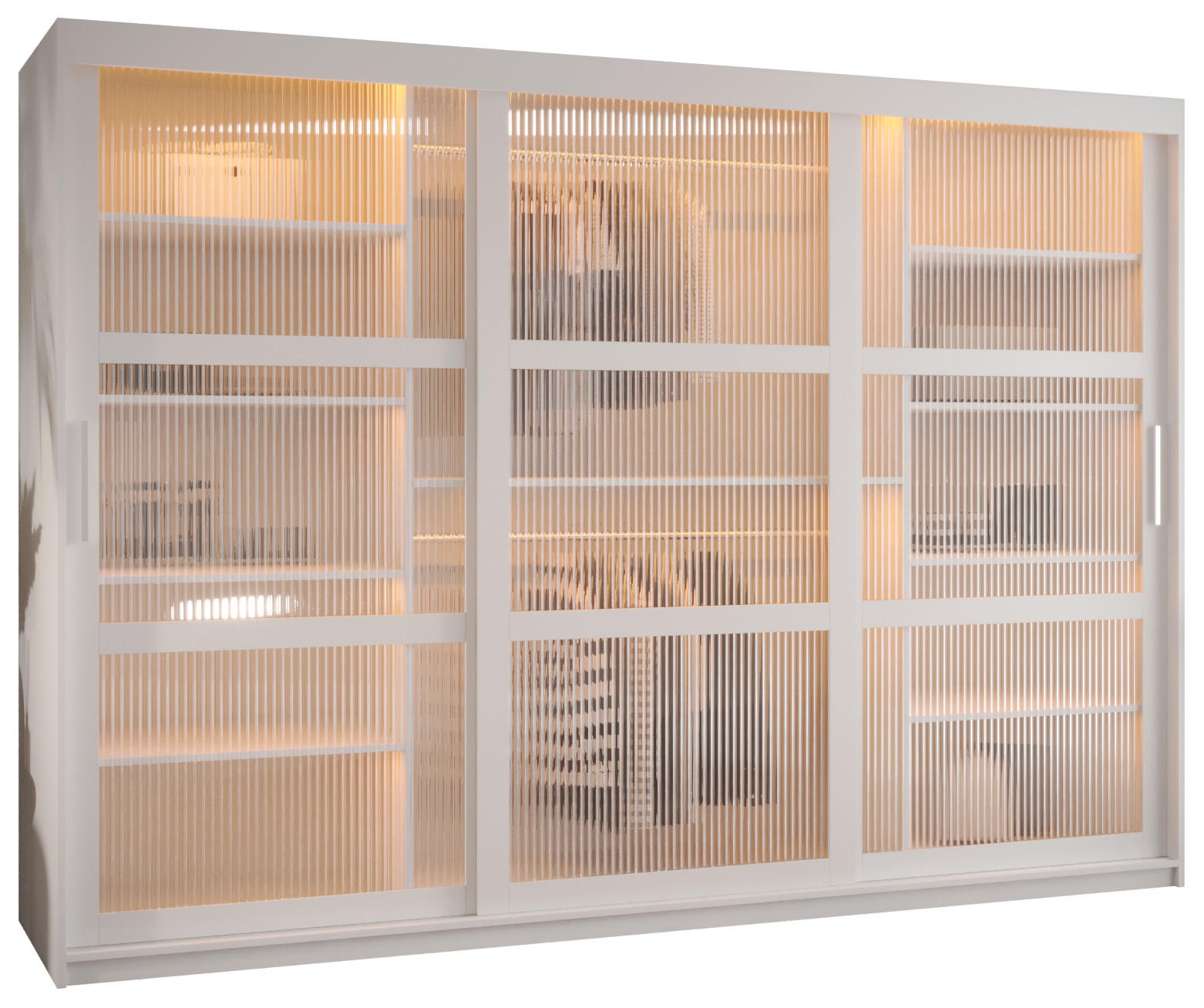 SCHWEBETÜRENSCHRANK 200/250/62 3-türig - Silberfarben/Weiß, Holz/Kunststoff (250/200/62cm) - Abiks Möbel