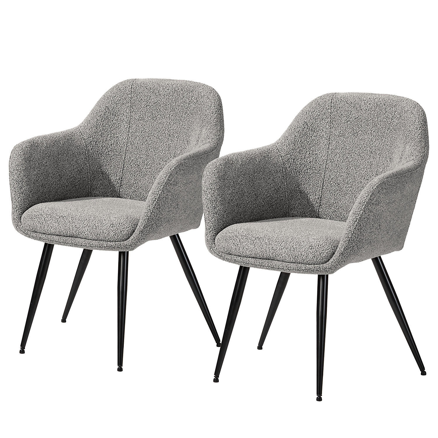 POLSTERSTUHL - 2er-Set - Bouclé / Edelstahl - Grau, Textil/Metall (56/84/47cm) - home24