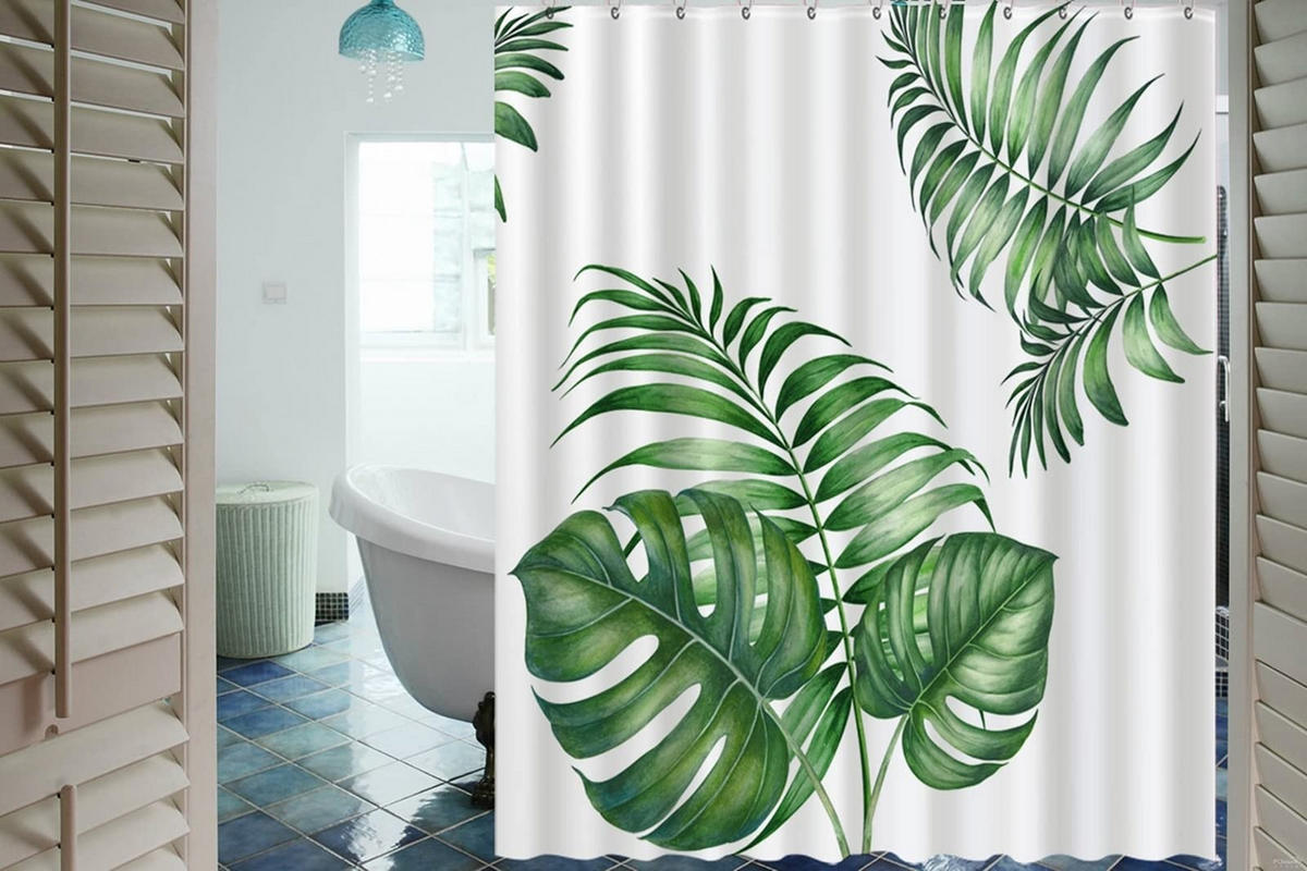 DUSCHVORHANG Blätter Grün 180 x 180 cm wasserdicht schimmelresistent waschbar mit Haken - Multicolor, Textil (180/180cm) - MCBOSON