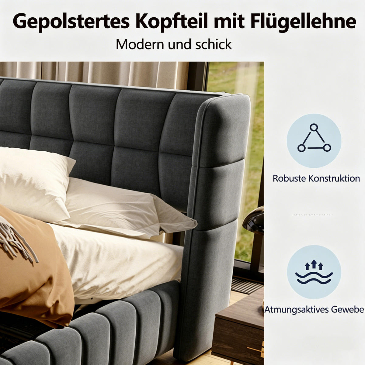 POLSTERBETT 180/200 cm aus Stoff mit Stauraum und Lattenrost Grau - Grau, Textil (180/200cm) - Modenvie
