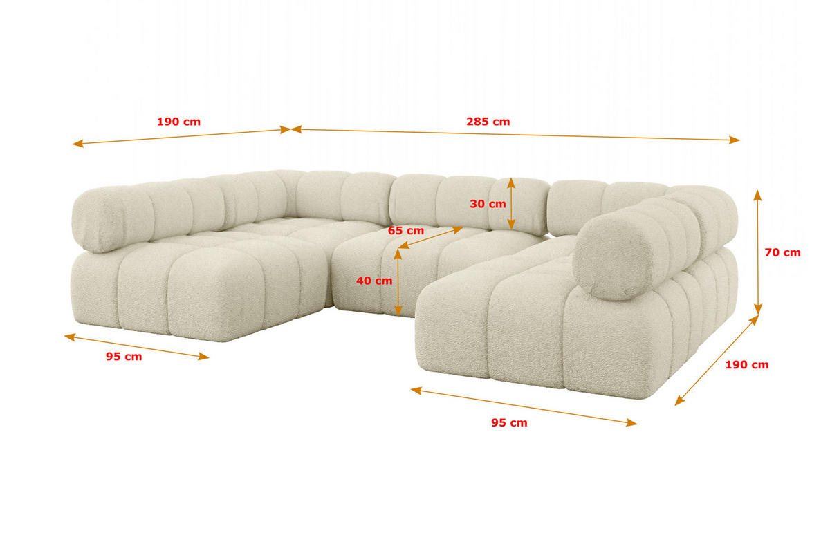 WOHNLANDSCHAFT modulares Sofa Garvo-U1 - 285x190x70 cm Beige Bouclé - Beige, Holzwerkstoff/Textil (285/70/190cm) - ALTDECOR