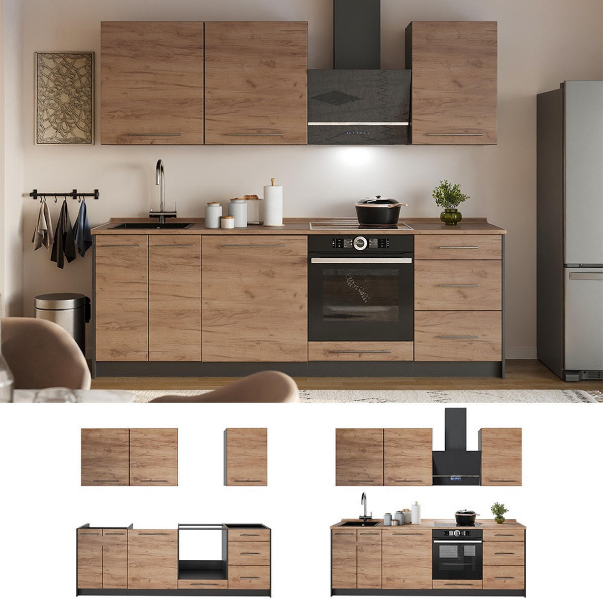 KÖK Fame-Line, Goldkraft ek/Vit, 230 cm, AP Oak - Vit/Honungsek, Träbaserade material (230/206.8/60cm) - Vicco