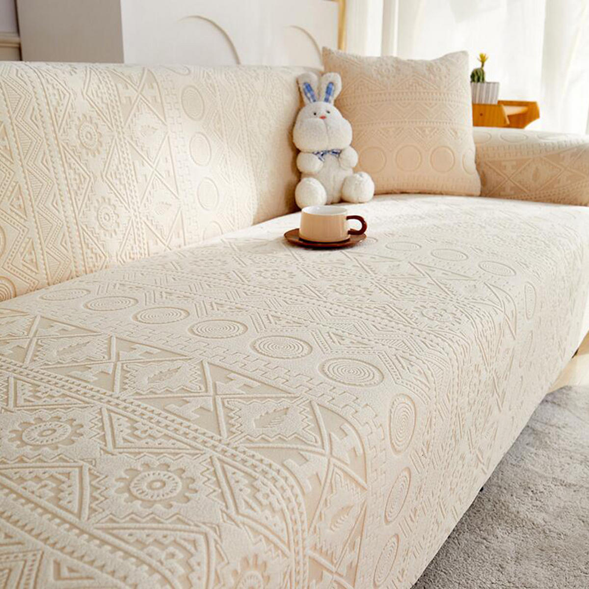 SOFABEZUG Beige 2-Sitzer 145–185 cm - Beige, Textil (145/185cm) - Kaket