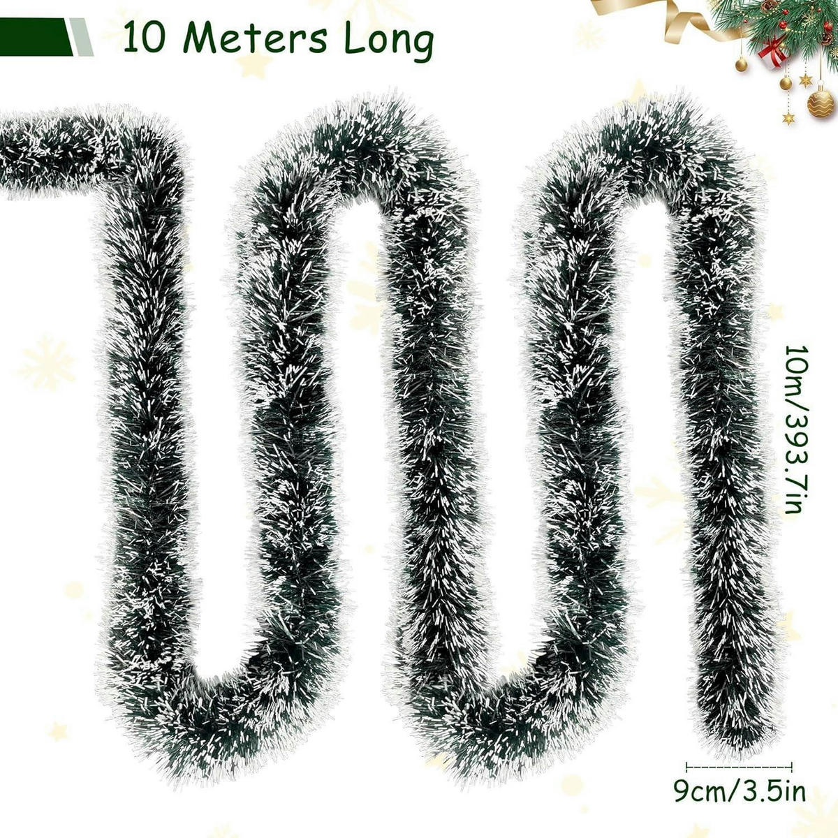 WEIHNACHTSGIRLANDE 10 m Dunkelgrün mit weißen Spitzen - Multicolor, Kunststoff (1000cm)