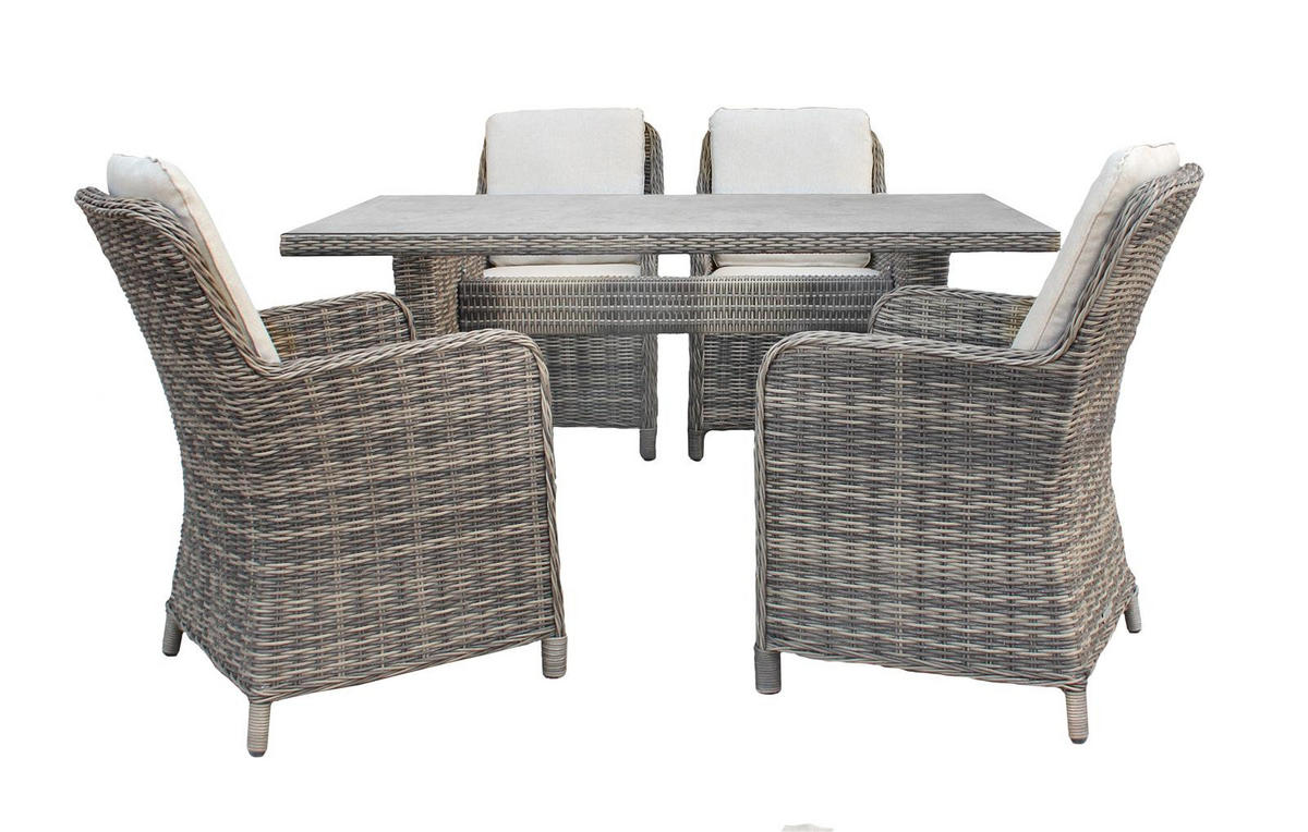 DININGLOUNGE-SET Ria Grau 5-teilig Polyrattan mit Sicherheitsglastisch 160/90/75 cm - Grau, Kunststoff - bellavista - Home & Garden