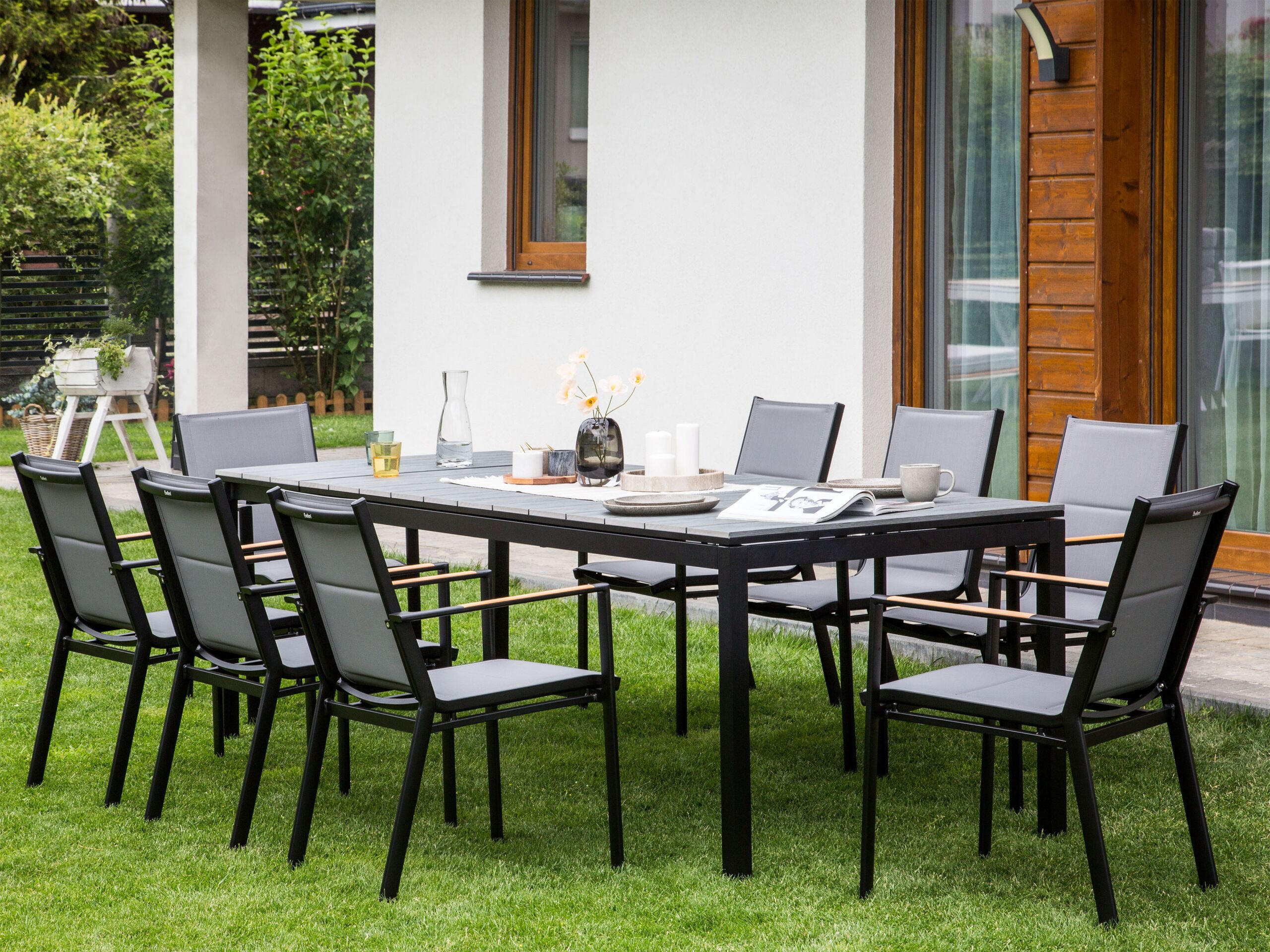 GARTENTISCH Grau Tofane - Schwarz/Grau, Metall (90/198/77cm) - Beliani