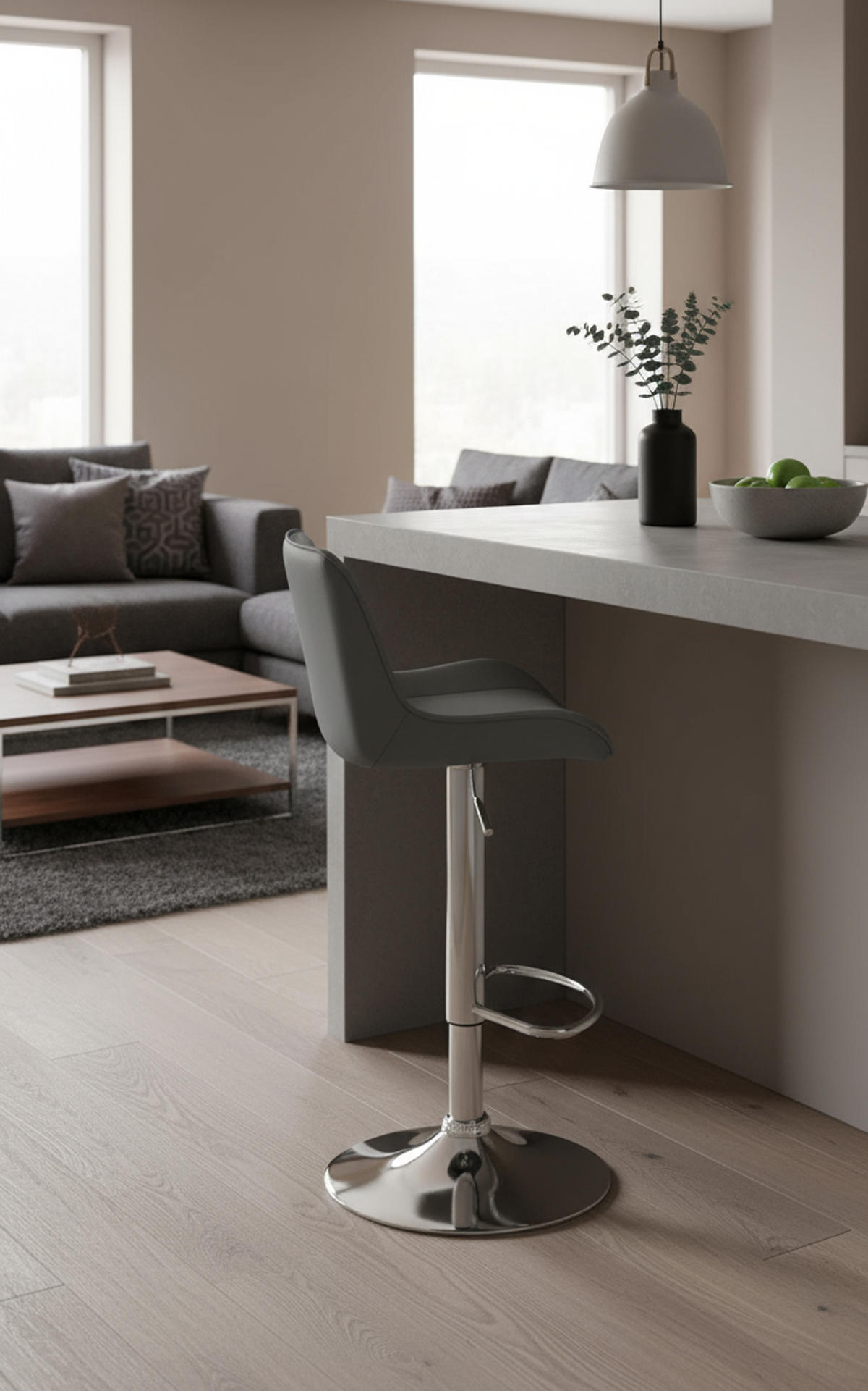 BARHOCKER 2er Set Vulcano Kunstleder chrom grau - Chromfarben/Grau, Kunststoff/Metall (49/106/51cm) - TPFLiving