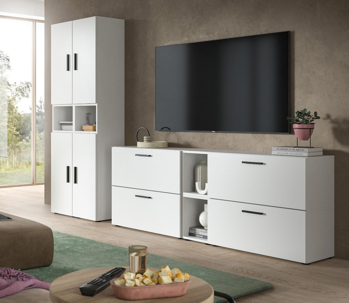 STAURAUMSCHRANK weiß 65 x 178 cm, Mehrzweckschrank mit viel Stauraum - Schwarz/Weiß, Holzwerkstoff/Kunststoff (65/178/34cm) - Inn.Furn